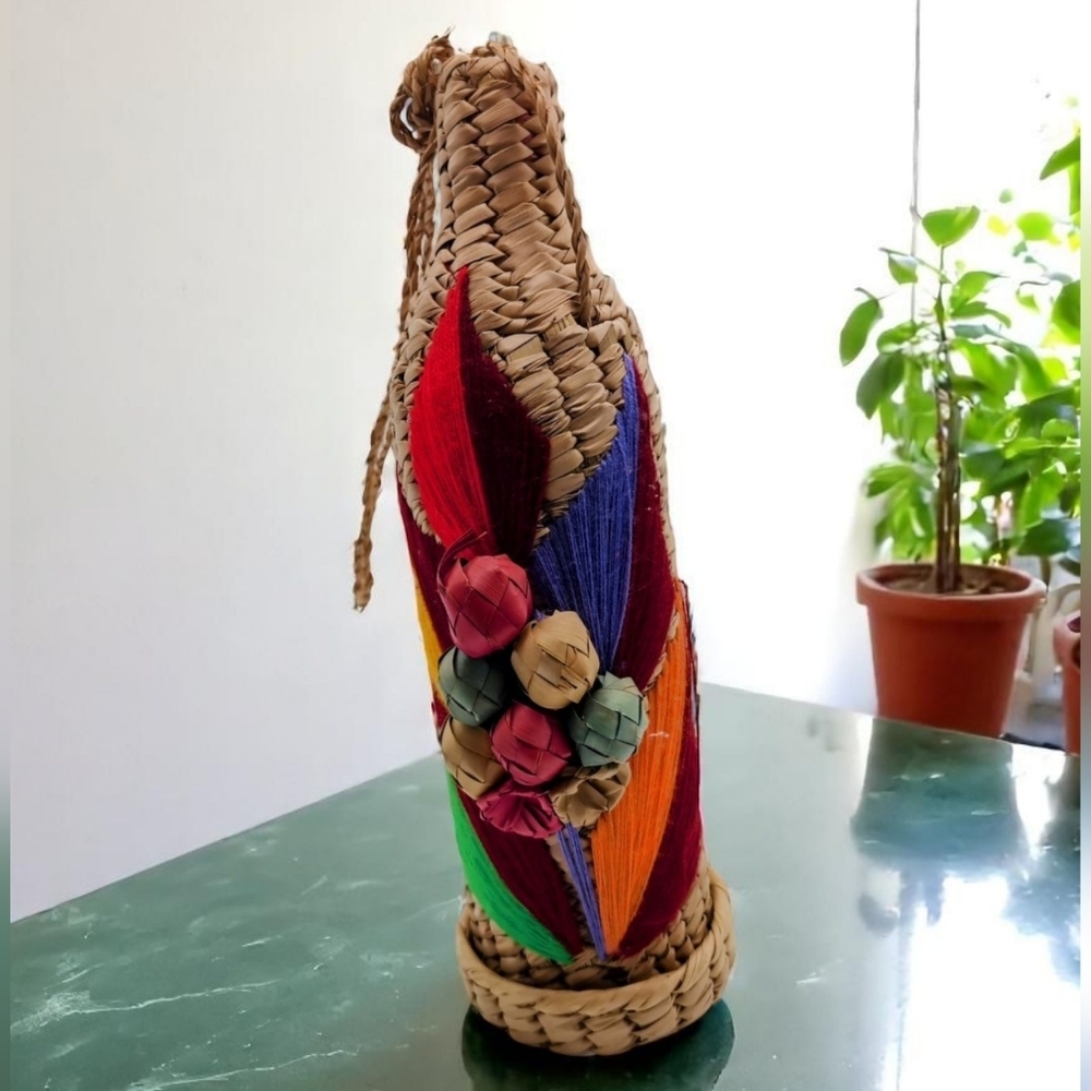Vintage Colorful Wicker Rattan Woven Decorative Bottle Holder